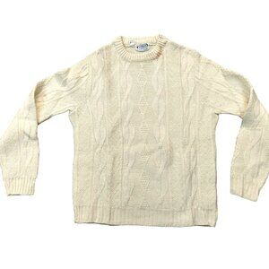 Vintage 1940s-1950s Cream Cable Knit Long Sleeve Crewneck Sweater Medium